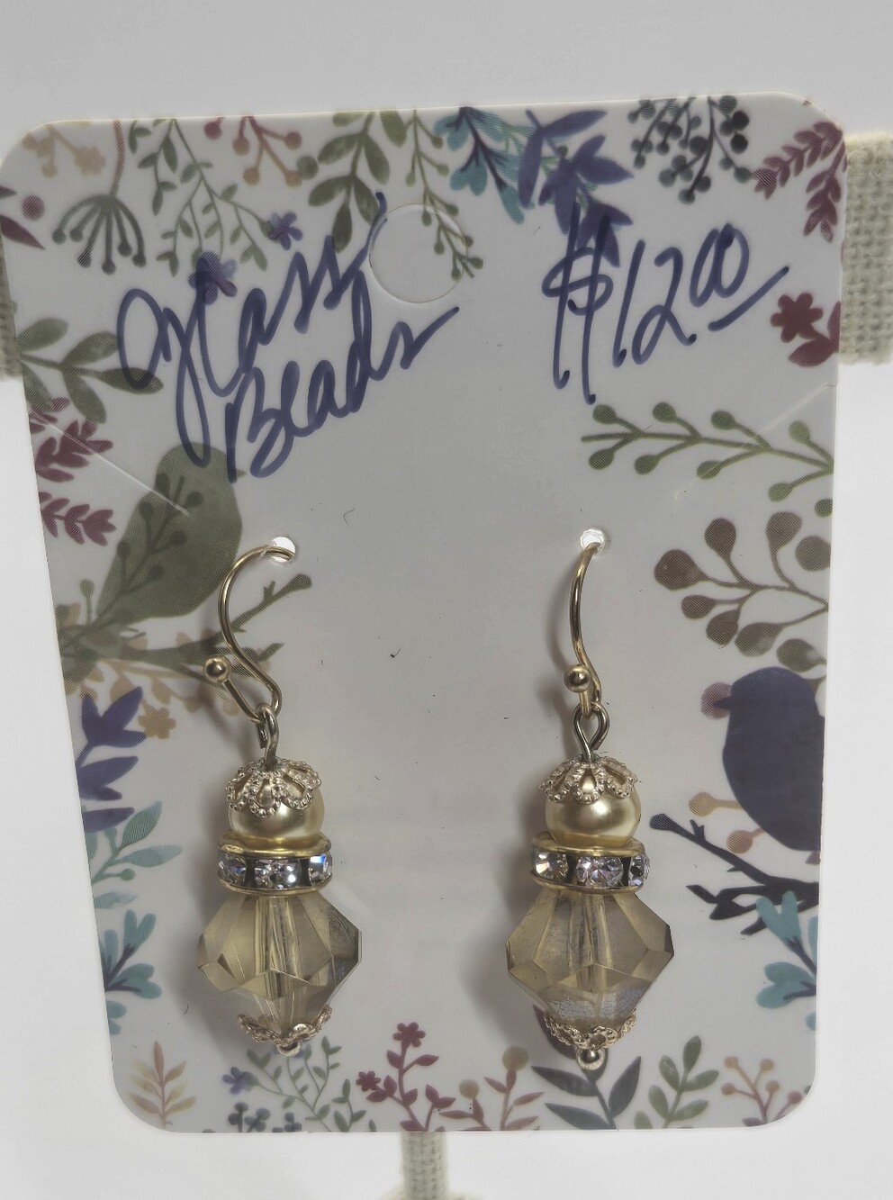 Smokey Gold Tone Dangle Earrings Handmade Elegant Wedding Prom Grad